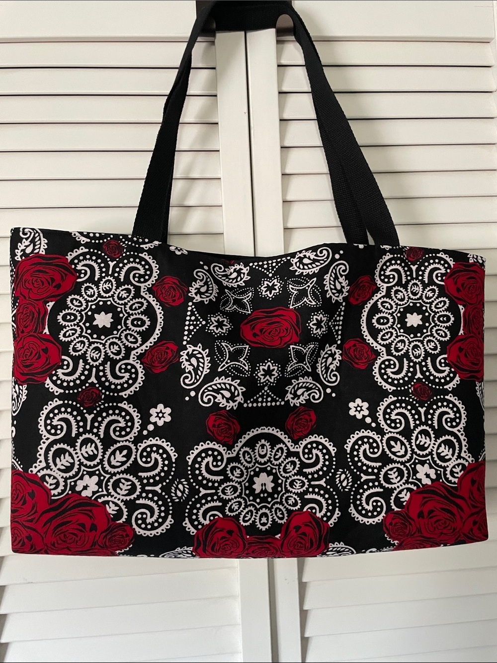 Bandana Black & Red Rose Print Tote Bag